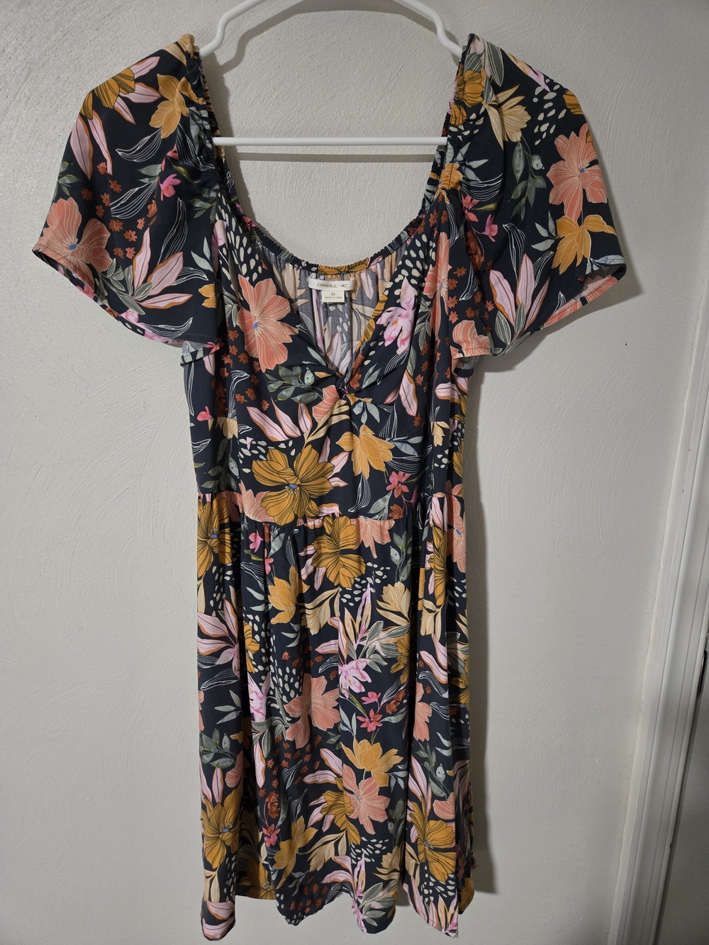 O'Neill Navy Floral Mini Dress with Pink & Mustard Blooms Size Medium